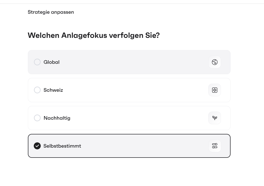 finpension Auswahl des Anlagefokus und der Strategie
