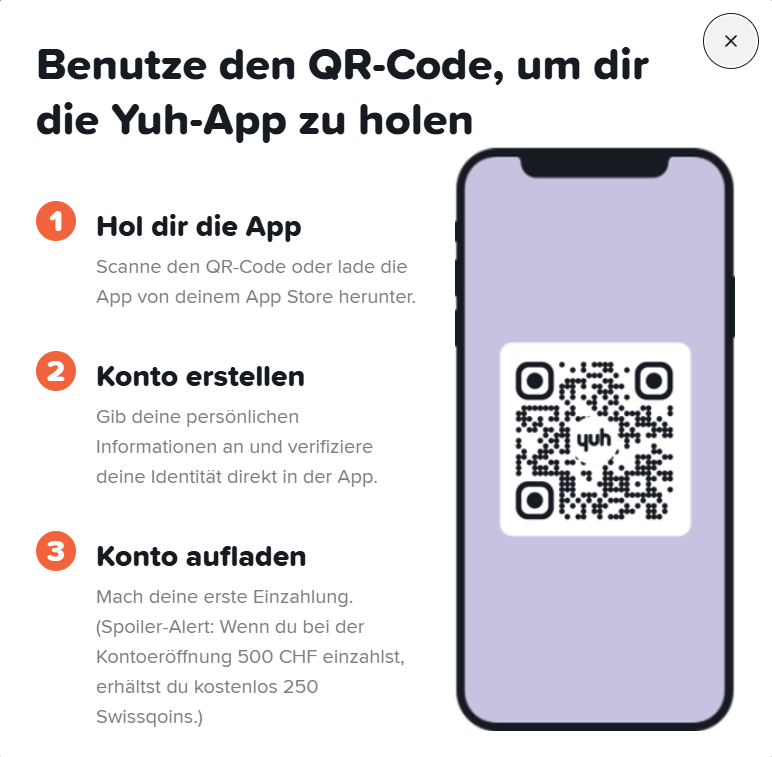Yuh Konto Eröffnung QR Code